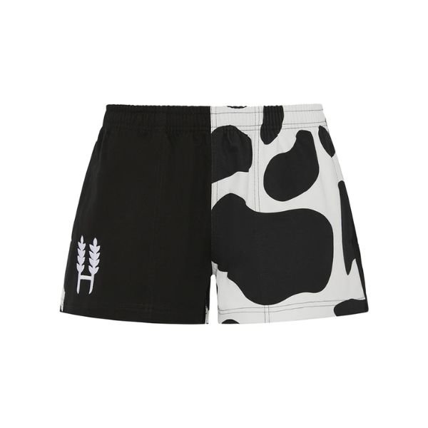 Hexby Adult Harlequin Shorts (L) Cow Print (Black)